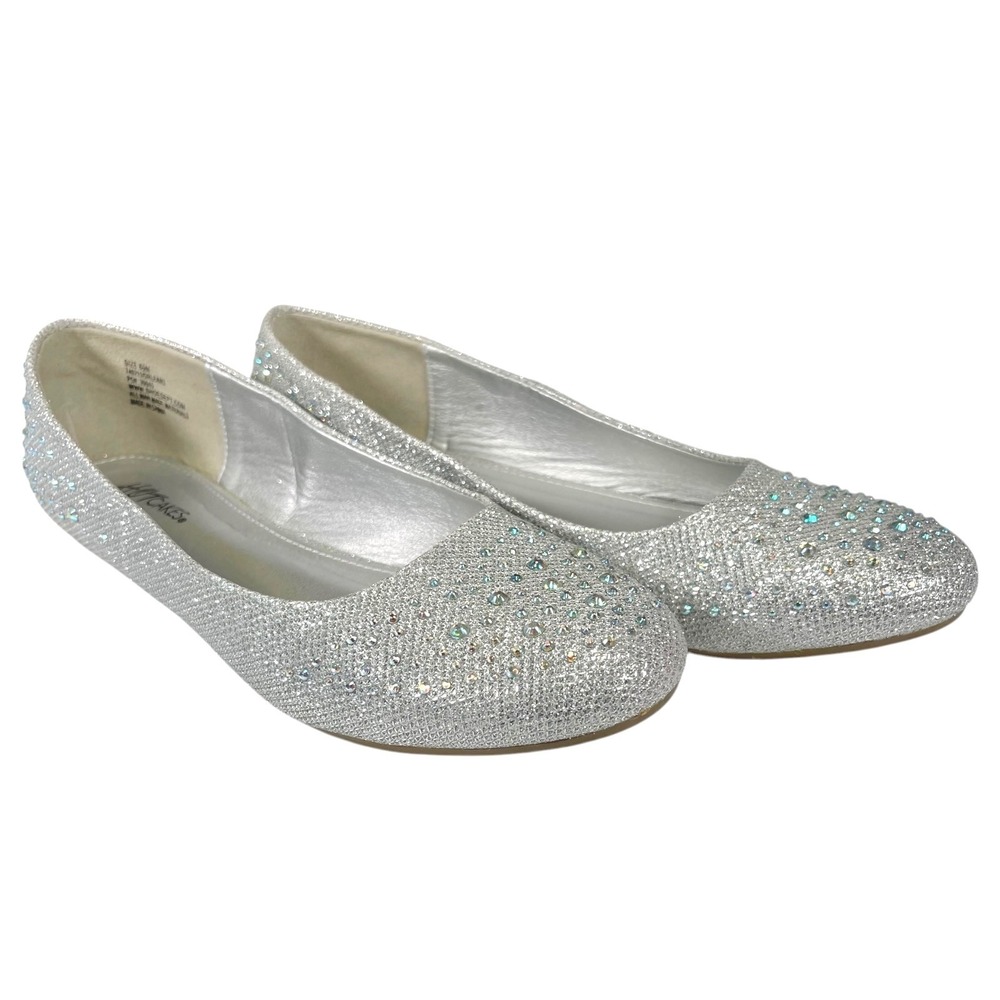 Hotcakes 8.5M Silver Glitter Ballet Flats Rhinestone Sparkly Glam Fairycore
